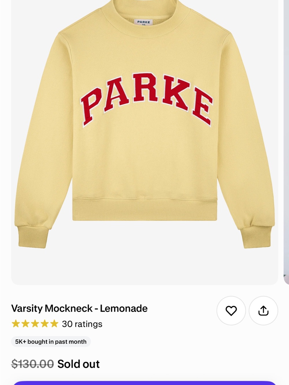 PARKE Lemonade Varsity Mockneck Sweatshirt with Red Arch Logo